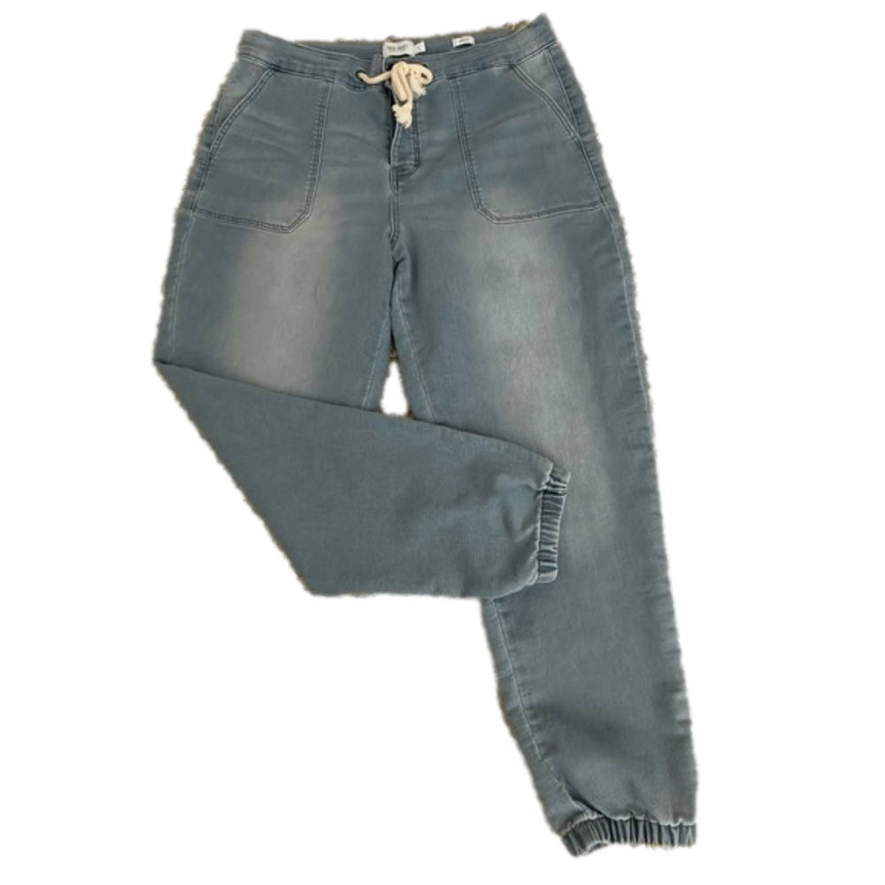 True Craft Stretch Denim Joggers Button Front and String Tie with 4 Pock…
